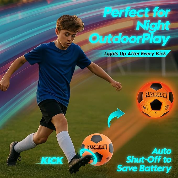 Light Up Soccer Ball Gift For Boys: Glow In The Dark - Toys For Kids & Teens Ages 8-15 - Birthday Christmas Easter Ideas - Outdoor Sports Activity Night Play - 8 9 10 11 12 13 14 15 Years Old Teenager