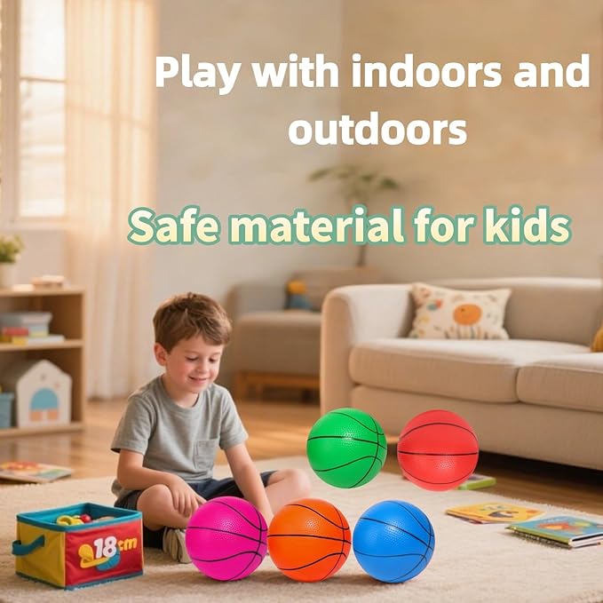 5 Pack 7 Inch Small Basketballs - Size 3 Mini Basketball Set with 5 Colors Toy Basketballs for Kids, Indoor and Outdoor Play