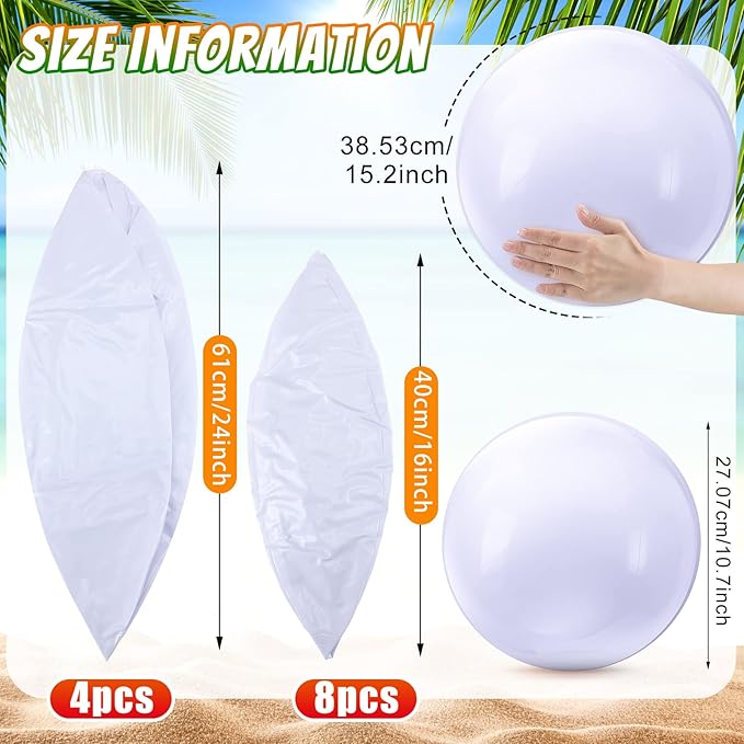 Sinmoe 12 Pieces Large gaint Inflatable White Beach Ball Bulk Solid Swimming Pool Floating Blow up Ball DIY Paint Craft for Boys Girls Hawaii Luau Birthday Beach Summer Party(16 Inch,White)