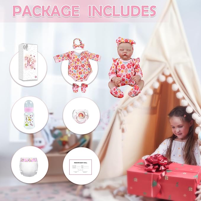 WOOROY Realistic Reborn Baby Dolls Girl - 18-Inch Real Baby Feeling Lifelike Sleeping Newborn Baby Doll Full Body Vinyl Real Life Baby Dolls with Toy Gift Accessories for Kids Age 3+