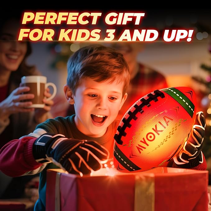 RGB Waterproof Rechargeable Light Up Football Birthday Gift, Glow in The Dark Football with Pump & USB Cable, Tri-Color (Red, Green, Blue), Size 6, Outdoor Night Games