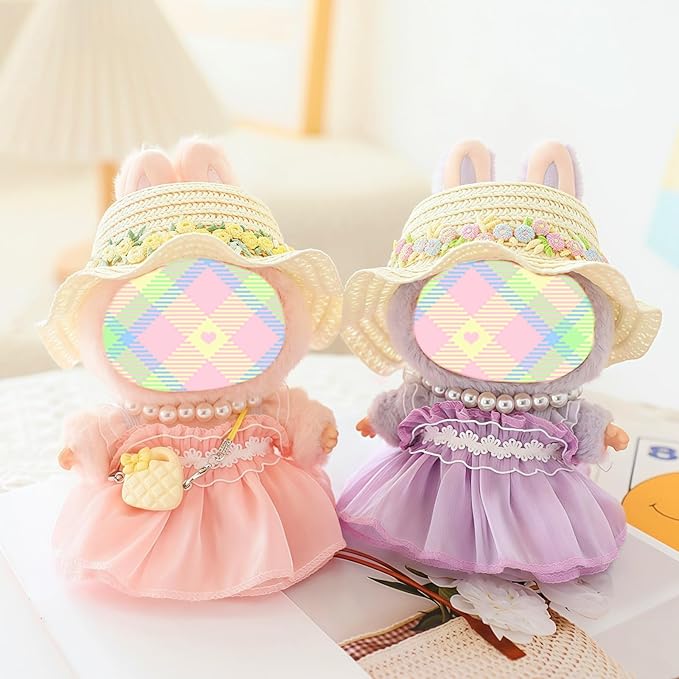 Clothes for Dolls Accessories, Outfit Set 3 Pieces Gauze Dress for 15cm 17cm Doll (No Doll), Romantic Hat Skirt Doll Clothing Set Replacement Pink