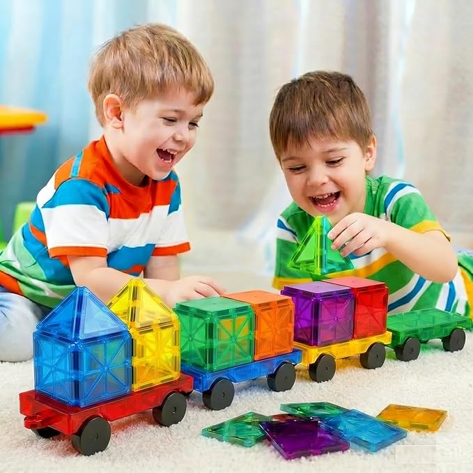 Magnetic Tiles Cars Construction Set, 4 PCS Magnet Cars Magnetic Building Blocks Toy for Kids Ages 4-8 3-5 Magnet Bricks Truck Kit Educational Sensory Toys Gifts for 3+ Year Old Boys & Girls Christmas