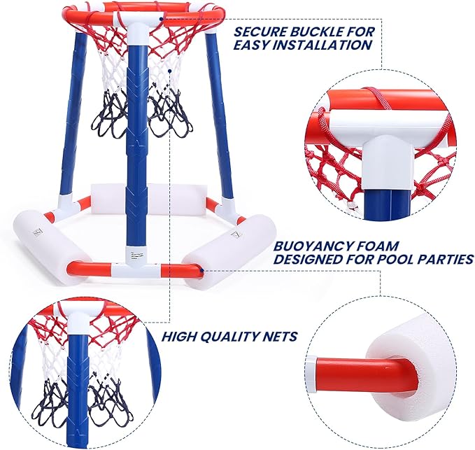 EagleStone Pool Basketball Hoop, Floating Inflatbale Pool Basketball Games Toys with 2 Pool Balls and Pump,Swimming Pool Outdoor Play Toddler Basketball Hoop Indoor for Kids Adults Age 8-12,