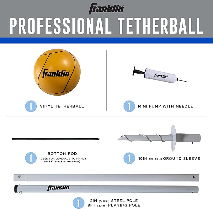 Franklin Sports Tetherball - Tetherball Ball, Rope and Pole Set - Portable Steel Tetherball Set with Easy Assembly - Classic Outdoor Game