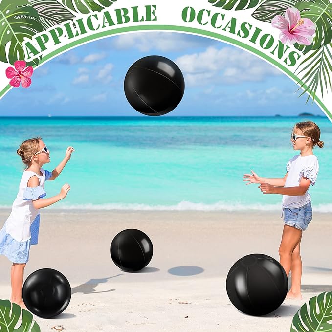 Sinmoe 12 Pieces Large gaint Inflatable White Beach Ball Bulk Solid Swimming Pool Floating Blow up Ball DIY Paint Craft for Boys Girls Hawaii Luau Birthday Beach Summer Party(16 Inch, 24 Inch,Black)