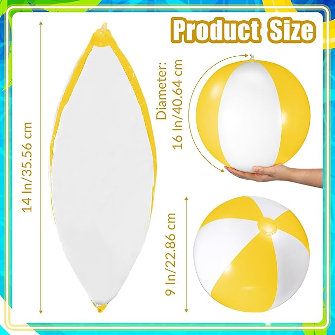 12 Pcs 16'' Beach Ball PVC Inflatable Ball Bulk Blow up Pool Balls for Swimming Pool Summer Hawaiian Tropical Theme Party Favors Decorations Favors Supplies