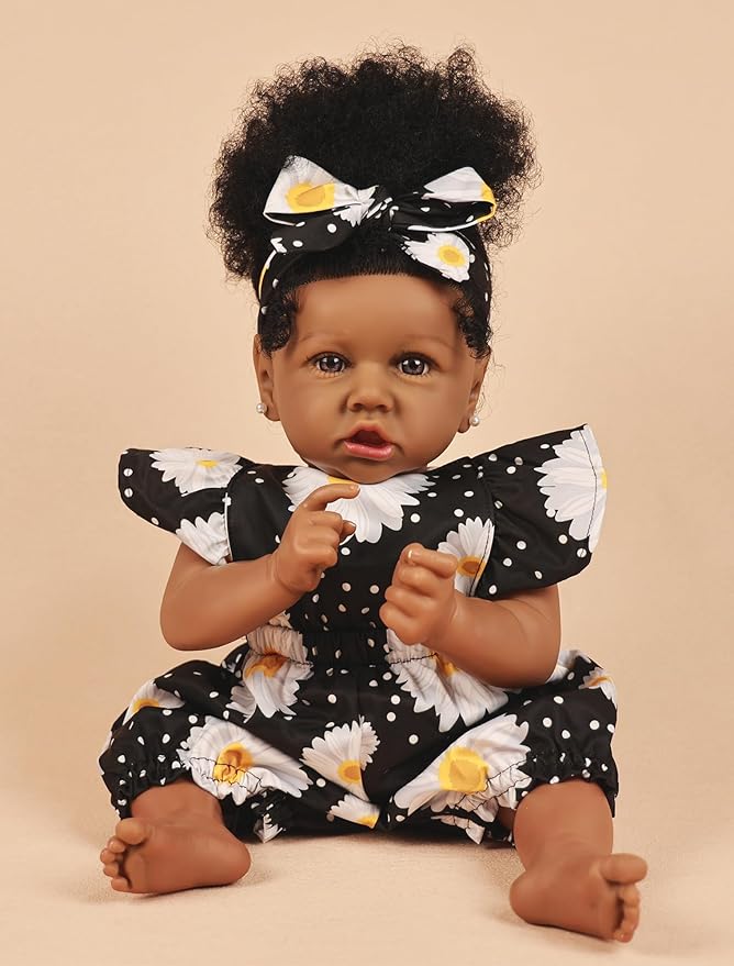 HOOMAI Reborn Baby Black Dolls African American Lifelike Silicone Doll Realistic 22.8 Inch with Cloth Body Birthday Gift Set