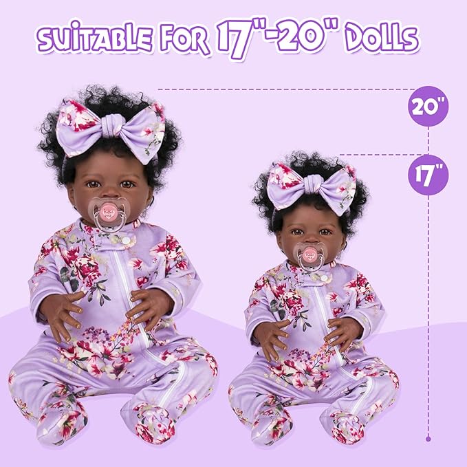 Aori Lifelike Reborn Baby Dolls Clothes 20 inch Purple Clothing Floral Jumpsuits Set for 17-20 Inch Newborn Girl Doll