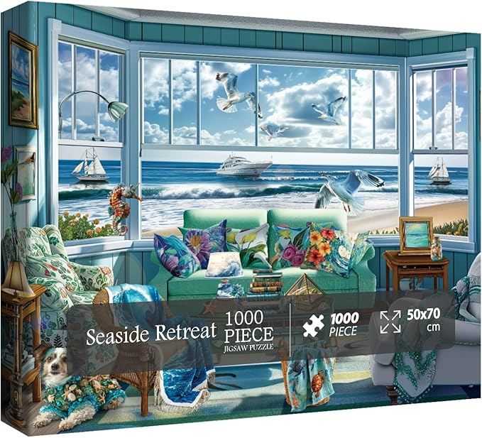 Beach Summer House Puzzles for Adults 1000 Piece, Hawaii Florida Maine Ocean Jigsaw Puzzles, Seashore House Puzzles - Seaside Retreat