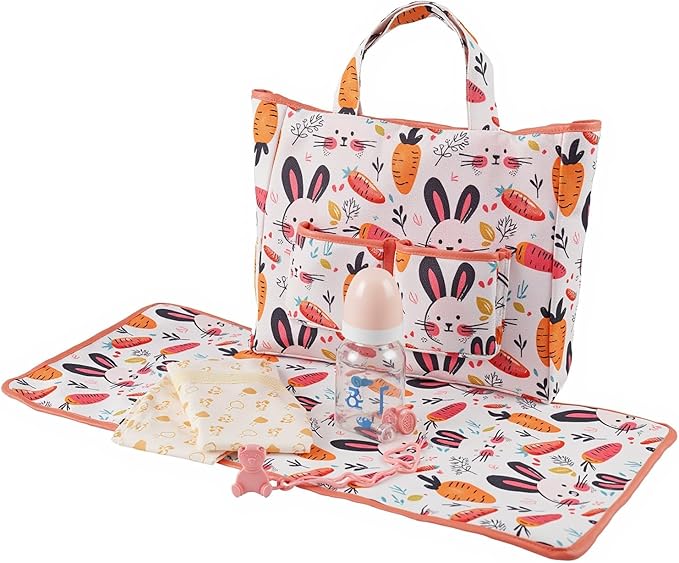 BABESIDE 7 Pcs Reborn Doll Accessories Set for 17-22 Inch Dolls, Feeding and Care Set, Including Diaper Bag, Great for Children's Pretend Play (Dolls not Included)