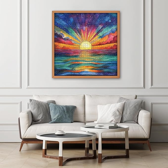 Impossible Puzzle for Adults 1000 Pieces, Ocean Sunset Puzzles with Colorful Rainbow Gradient, Magic Nature Art Jigsaw Puzzle, Challenging Hard Puzzle for Adults