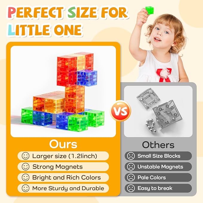 Mini Magnetic Blocks Travel Set, 35PCS Magnetic Blocks Travel Toys for Kids Ages 3-5 4-8, Portable Magnet Cubes Preschool Learning Toys with Portable Iron Storage Box Christmas Birthday