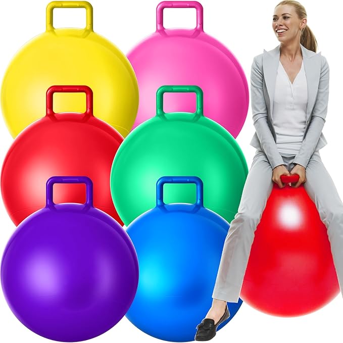 Lewtemi 6 Pcs Hopper Ball for Adults 29 Inch Jumping Hopping Inflatable Bouncing Ball with Handle and Air Pump for Indoor Outdoor Games Sport Exercise Fun Easter Basket Stuffers Gifts(Rainbow Colors)