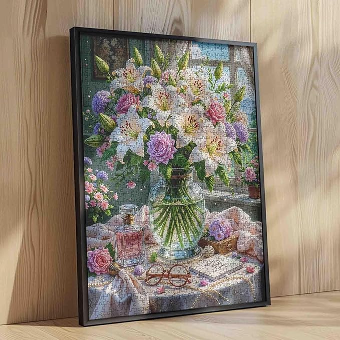 Lily Jigsaw Puzzles Flowers Floral 1000 Piece Rose Hydrangea vase Puzzles for Adults,Blossom Flowers Puzzles for Challenging Family Activity Games for Home Wall Decor Gifts - 20 x 27 Inches