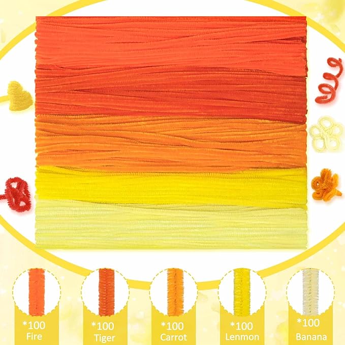 Peryiter 500 Pieces Pipe Cleaners Chenille Stems for Flowers Craft Supplies Bulk Fluffy Fuzzy Sticks for DIY Art Projects Creative Gift Wrapping Party Decorations(Orange,12 Inch)