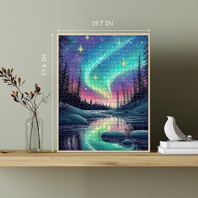 Magic Northern Lights Puzzles for Adults 1000 Pieces, Nature Fantasy Landscape Puzzle Tree Star, Starry Night Puzzles Galaxy, Challenging Scenery Jigsaw Puzzles Aurora Light