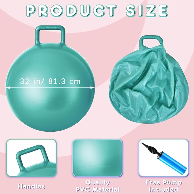 Lewtemi 6 Pcs Hopper Ball Carnival Outdoor Games 32 Inch Jumping Hopping Inflatable Bouncing Ball with Handle and Air Pump for Sport Exercise (Boho Color)
