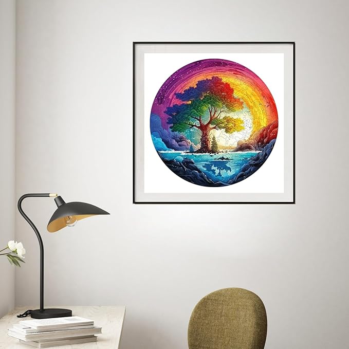 Reouinty Puzzles for Adults 500 Piece, Life Tree Rainbow Waterfall Jigsaw Puzzles, Natural Puzzle Unique Shape Puzzles, Wood Puzzle Creative Gift for Family Game 16.5x16.5 in