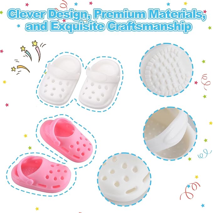 Cute Doll Shoes for Labubu, Premium Doll Shoes for 4-7in Dolls, Compatible with Labubu Doll Clothing & Outfits, 2 Pair of Clog Shoes(Pink and White)