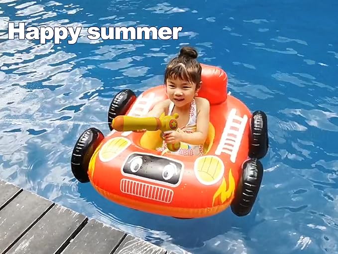 Big Summer Inflatable Fire Truck Pool Floats for Kids with Built-in Squirt Gun, Inflatable Toddler Pool Toys for Children Aged 3-8 Years