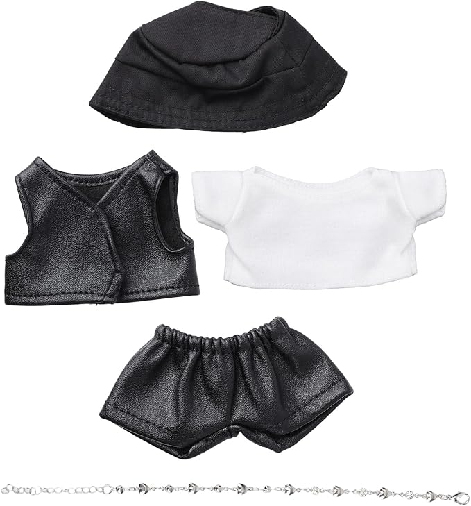 Doll Clothes for 17cm, Stylish Clothes Set with Vest t-Shirt Pants Hat and Necklace Adorable Cute Doll Costume Accessories for Toy Decoration