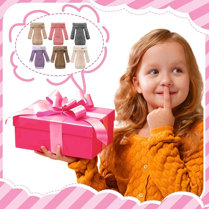 Fourluoo 6 Pcs Winter Doll Clothes 11.8 Inch Fashion Doll Sweater Outfits Sweet Accessories for Xmas Party Birthday Gifts(Grey, Dark Coffee, Light Coffee, Pink, White, Purple)