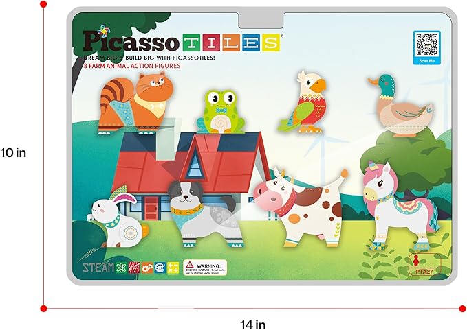 PicassoTiles Magnetic Tiles 8 Character Farm Animal Accessory Add on Set Compatible with Picasso Magnet Tile Playsets Pretend Play Preschool Toy STEM Educational Toys for Learning Kids Ages 3+ PTA27