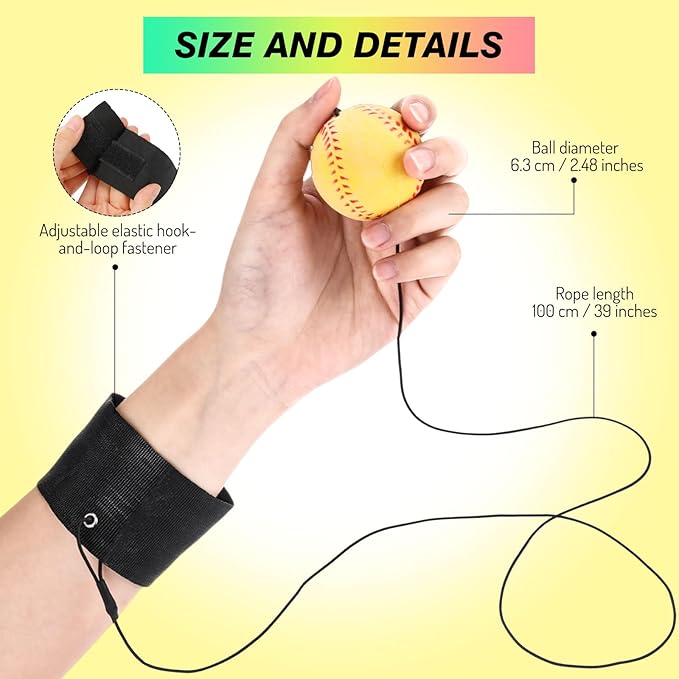Skylety Wrist Return Ball on a String 1.85'' Rebound Sport Ball with Elastic Strap and String, Basketball Baseball Soccer Tennis Wristband Toy for Teens Adults Gifts, Wrist Exercise or Play