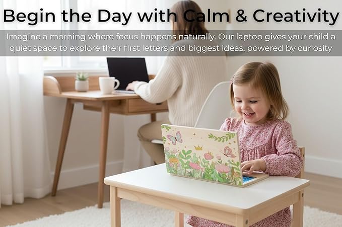 Montessori Toys 4 Year Old Girl Birthday Gifts 11.8" Floral Laptop, Homeschool Essentials, Educational Learning Pretend Play, Toddlers Toys, Customized Flashcards Learning