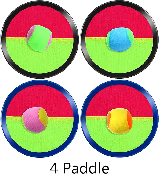 Aneco Paddle Catch Ball and Toss Game Set Disc Toss and Catch Paddle Game with 1 Storage Bag, 4 Paddles and 6 Balls (2 Big Balls and 4 Small Balls)