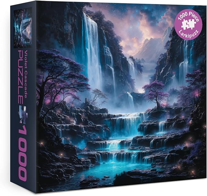 Fantasy Waterfall Landscape Puzzles for Adults 1000 Pieces, Purple Scenery Mountain Jigsaw Puzzle, Beautiful Difficult Art Puzzles