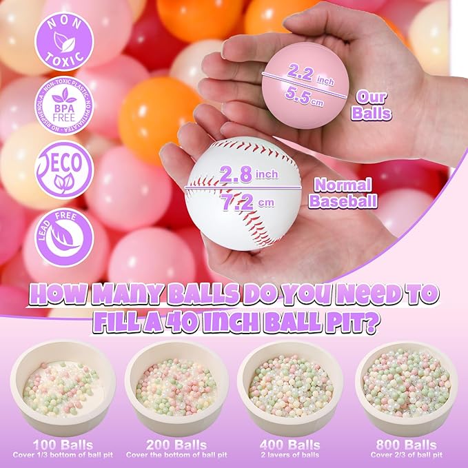 GOGOSO Ball Pit Balls for Toddler, Baby Plastic Playballs Kids Soft Pastel Pelotas Non-Toxic BPA-Free 3pink+Orange+Yellow, 1000 Balls