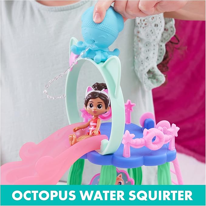 Gabby's Dollhouse, Purr-ific Pool Playset with Gabby and Mercat Figures, Color-Changing Mermaid Tails and Pool Accessories Kids Toys for Ages 3 and Up