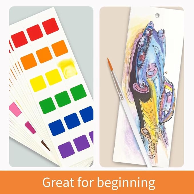 COIPLAY 648 Color Blocks Watercolor Paint Set, 52-Bookmarks, 3 Brushes, Silicone Cup, Travel & Adventure Coloring Books, for All Ages, Travel-Friendly, Easy to Use,All in One Art Supplies Craft kit