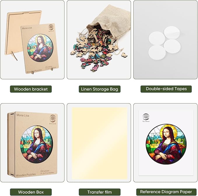 MYS A·U·R Mona Lisa Puzzles for Adults, Fine Art 200 Pieces Wooden Puzzles Collection Toy Jigsaw Puzzles Birthday Gifts Family Game 11.2"*12.2"