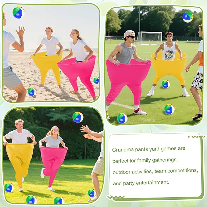 Granny Pants Outdoor Game,Granny Pants with 8 Bouncy Balls & 1 Air Pump (Random Colors) and 2 Pack Color Granny Pants Yard Game for Family Reunion Party Field Game