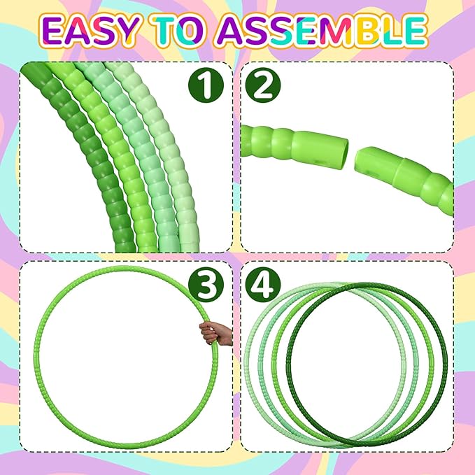 Sratte 12 Pcs Toy Hoop for Kid Detachable Adjustable Toy Hoop Colored Exercise Ring Plastic Circle for Kid Teen Gymnastics Equipment Require Self Assembly (28 Inch,Green Series)