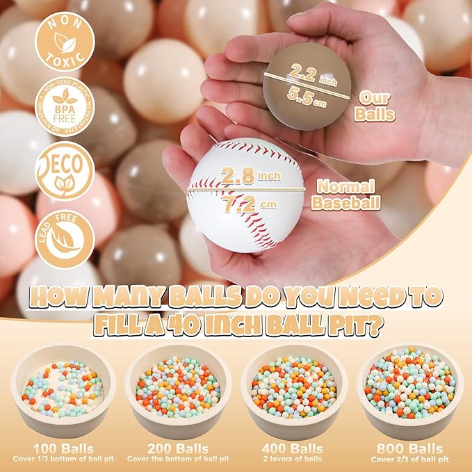 GOGOSO Ball Pit Balls for Toddlers Kids Plastic Balls for Ball-Pit Playpen Pool Baby Play Pastel BPA-Free Non Toxic Play Pastel Crush Proof Bal 50 100 200 500 1000 Count