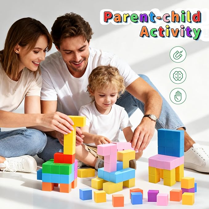 TOKBLOK Magnetic Blocks, 40PCS Rainbow Magnetic Building Blocks for Kids Ages 3 4 5 6 Year Old, Autism Montessori Sensory Magnet Cubes, STEM Learning Educational Magnet Toys Gifts for Girls & Boys