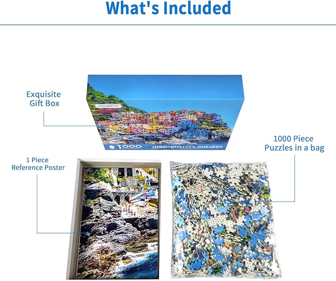 Jigsaw Puzzles 1000 Pieces for Adults Cinque Terre Italy Landscape Puzzle Natural Scene Hard Puzzles for Adults Teens Kids Interactive Toy Brain Teaser