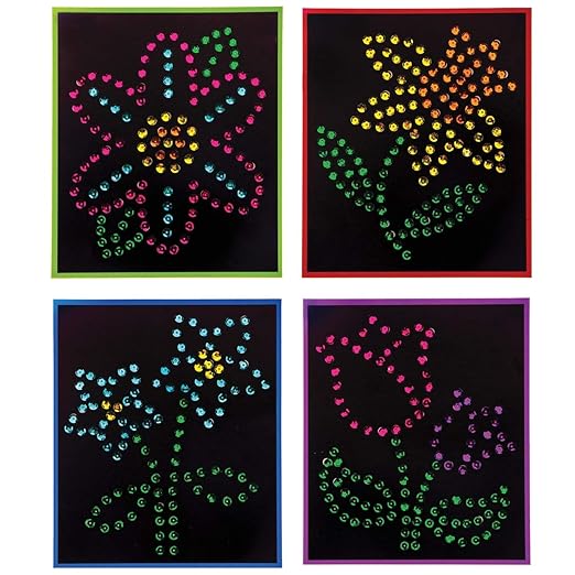 Baker Ross AT386 Flower Sequin Craft Pictures - Pack of 5, for Children to Decorate and Personalise Arts Projects, Ideal Groups, Home Crafting, Class Room Activities