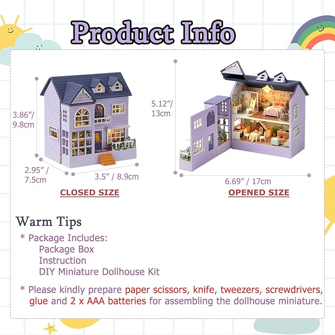 TuKIIE DIY Miniature Dollhouse Kit with Furniture, 1:32 Scale Creative Room Opened & Closed Mini Wooden Doll House for Kids Teens Adults(Happy House)