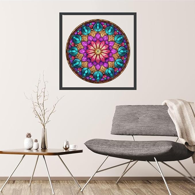 Mocfesk Mandala Wooden Puzzles, Colorful Mandala Jigsaw Puzzles for Adults and Kids, Geometric Wooden Puzzles 200 Pieces for Grandparents, Family Puzzle Holiday Decor 11.2'' x 11.2''