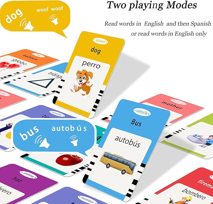 Startcan Spanish & English Talking Flash Cards for Toddlers 1 2 3 4 5 6, Audible Toys for Kids to Learn Spanish - 258 Cards and 516 Words(Pink)