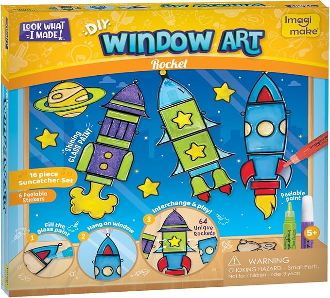 Imagimake Window Art for Kids - Rocket | Suncatcher Kits for Boys, Arts and Crafts for Ages 5-8 | Toys for Boys & Girls | Easter Gifts for 5,6,7,8,9,10,11,12 Years Old Boys & Girls | Birthday Gifts