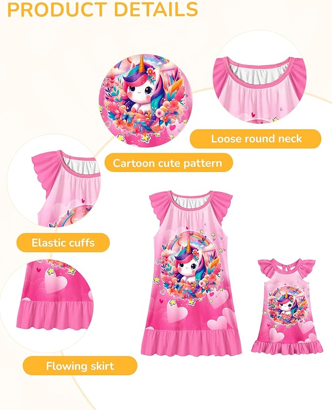 LQSZ Doll and Girl Matching Nightgown Outfit Pajamas Nightie Nightgown for Girls and Dolls Clothes
