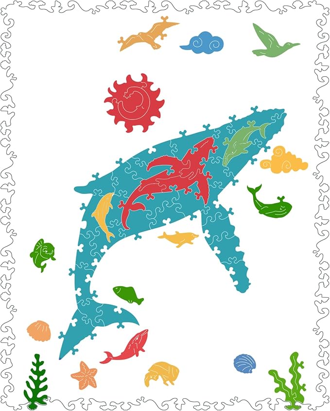 Bovearto Whale Puzzle, Moon Whale Wooden Puzzles for Adults, Sea Animal Puzzle Unique Shaped Puzzle Gifts for Kids 206 Pieces (9.8"*12.2")