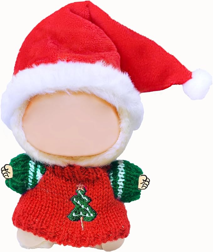 Christmas Doll Clothes Outfit Set for 15cm 17cm Dolls, Red Sweater & Santa Hat Clothing Accessories for Have a Seat Blind Box Dolls Series, Festive Dress Up