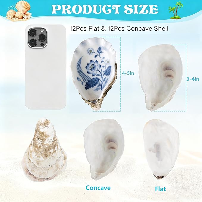 GMGH 24Pcs Oyster Shells Painting Kit for Kids, 3"-4" Oyster Shell for Crafts, Bulk Sea Shells Arts and Crafting Supplies, DIY Seashells Ornaments for Christmas, Home Decor